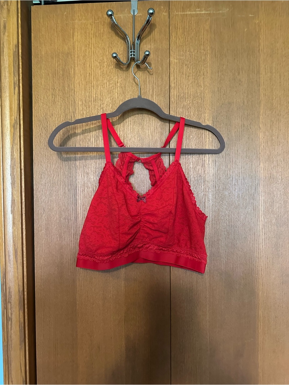 Cacique Red Lace Bralette with Keyhole Back